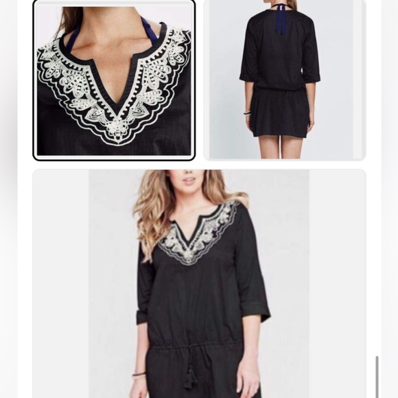 Lands' End Other - Black Tunic beach cover  with White Embroidered V-Neck